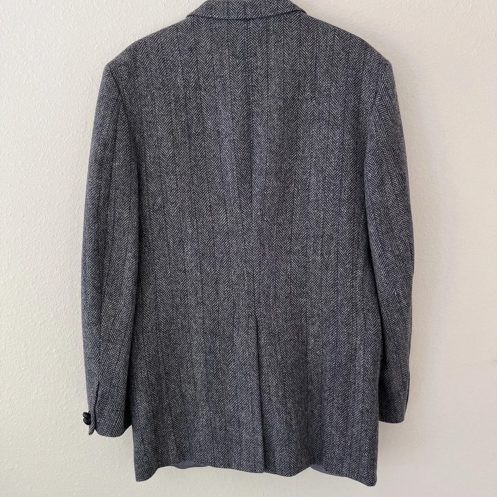 Mens Tweed Blazer Sport Coat Size 40L Wool Herringbone Gray Vintage Two Button